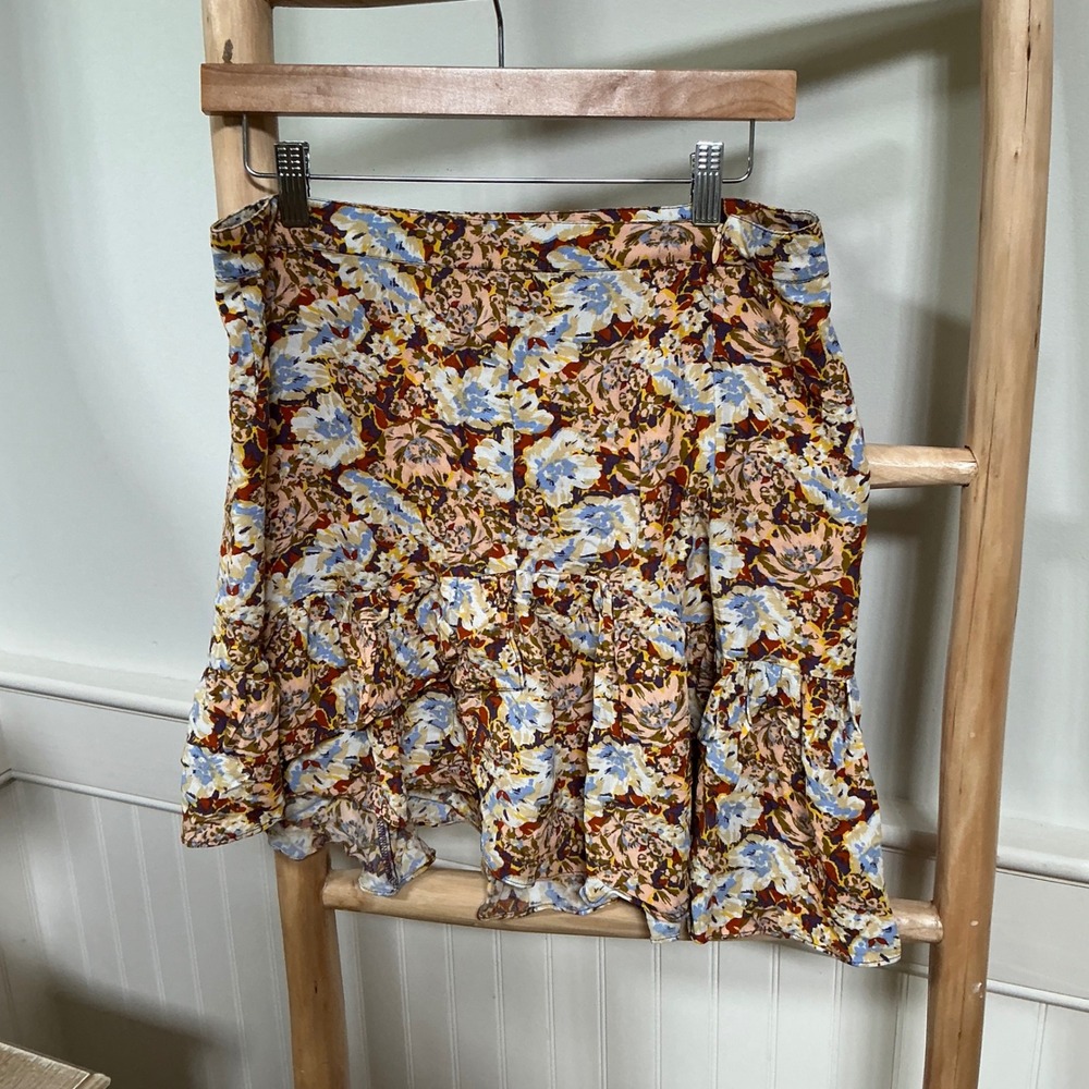 Free People Floral Ruffle Mini Skirt Multi Color Boho Cottagecore Size 8